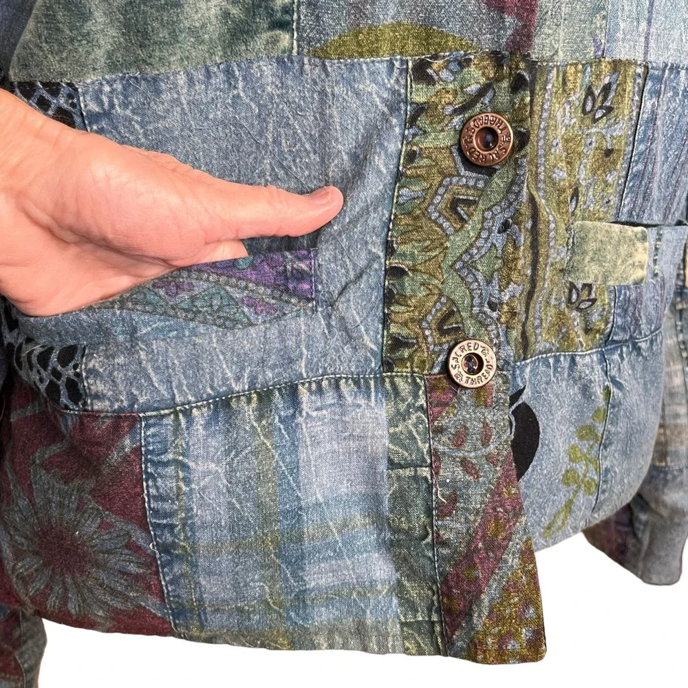 Sacred Threads Women’s Boho Art-to-Wear Patchwork Cotton Jacket Size Small